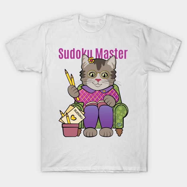 Sudoku Master Cat T-Shirt by Sue Cervenka